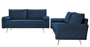 English Elm 2-Piece Velvet Sofa and Loveseat Set with Nailhead Trim Gold Legs Living Room Dark Blue B2735S00082