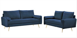 English Elm 2-Piece Velvet Sofa and Loveseat Set with Nailhead Trim Gold Legs Living Room Dark Blue B2735S00082