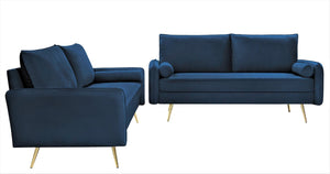 English Elm 2-Piece Velvet Sofa and Loveseat Set with Nailhead Trim Gold Legs Living Room Dark Blue B2735S00082