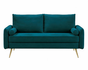 English Elm 2-Piece Velvet Sofa and Loveseat Set with Nailhead Trim Gold Legs Living Room Teal Blue B2735S00083