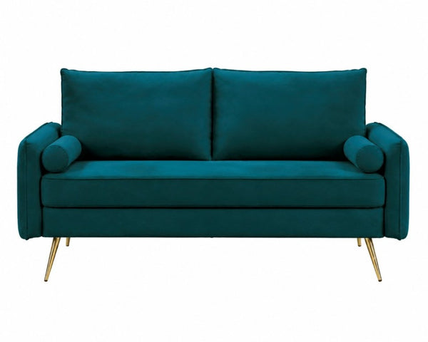 English Elm 2-Piece Velvet Sofa and Loveseat Set with Nailhead Trim Gold Legs Living Room Teal Blue B2735S00083