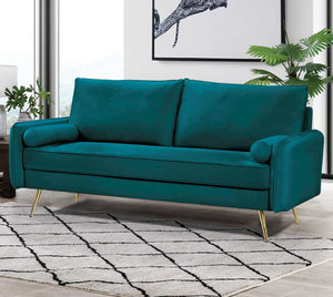 English Elm 2-Piece Velvet Sofa and Loveseat Set with Nailhead Trim Gold Legs Living Room Teal Blue B2735S00083