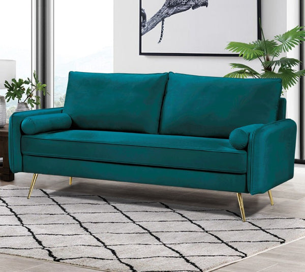 English Elm 2-Piece Velvet Sofa and Loveseat Set with Nailhead Trim Gold Legs Living Room Teal Blue B2735S00083
