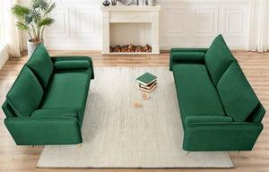English Elm 2-Piece Velvet Sofa and Loveseat Set with Nailhead Trim Gold Legs Living Room Green B2735S00084
