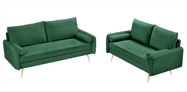 English Elm 2-Piece Velvet Sofa and Loveseat Set with Nailhead Trim Gold Legs Living Room Green B2735S00084