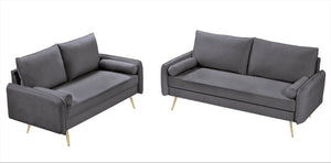 English Elm 2-Piece Velvet Sofa and Loveseat Set with Nailhead Trim Gold Legs Living Room Gray B2735S00085