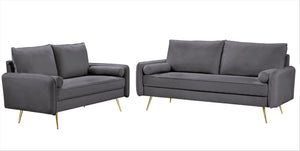 English Elm 2-Piece Velvet Sofa and Loveseat Set with Nailhead Trim Gold Legs Living Room Gray B2735S00085