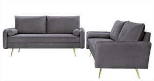English Elm 2-Piece Velvet Sofa and Loveseat Set with Nailhead Trim Gold Legs Living Room Gray B2735S00085