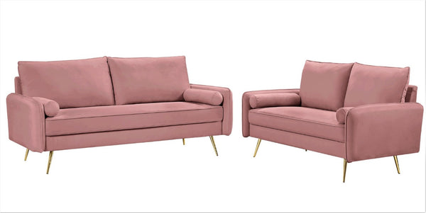 English Elm 2-Piece Velvet Sofa and Loveseat Set with Nailhead Trim Gold Legs Living Room Rose B2735S00086