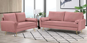 English Elm 2-Piece Velvet Sofa and Loveseat Set with Nailhead Trim Gold Legs Living Room Rose B2735S00086