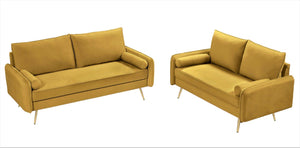 English Elm 2-Piece Velvet Sofa and Loveseat Set with Nailhead Trim Gold Legs Living Room Mustard Yellow B2735S00087