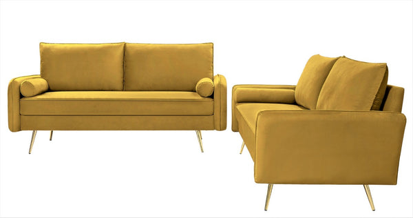 English Elm 2-Piece Velvet Sofa and Loveseat Set with Nailhead Trim Gold Legs Living Room Mustard Yellow B2735S00087