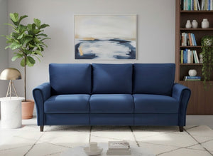 English Elm 2-Piece Mid-Century Modern Sofa and Loveseat Set with Plush Fabric Upholstery Wood Legs Dark Blue B2735S00088