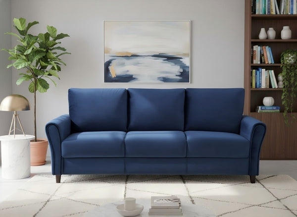 English Elm 2-Piece Mid-Century Modern Sofa and Loveseat Set with Plush Fabric Upholstery Wood Legs Dark Blue B2735S00088