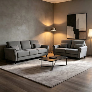 English Elm 2-Piece Mid-Century Modern Sofa and Loveseat Set with Plush Fabric Upholstery Wood Legs Gray B2735S00089