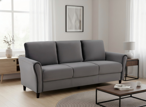 English Elm 2-Piece Mid-Century Modern Sofa and Loveseat Set with Plush Fabric Upholstery Wood Legs Gray B2735S00089