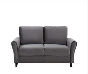 English Elm 2-Piece Mid-Century Modern Sofa and Loveseat Set with Plush Fabric Upholstery Wood Legs Gray B2735S00089