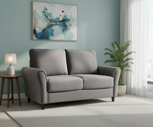English Elm 2-Piece Mid-Century Modern Sofa and Loveseat Set with Plush Fabric Upholstery Wood Legs Gray B2735S00089
