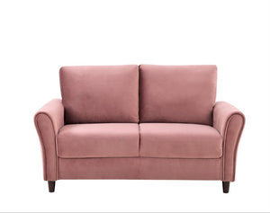English Elm 2-Piece Mid-Century Modern Sofa and Loveseat Set with Plush Fabric Curved Arms Rose B2735S00090