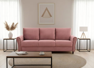 English Elm 2-Piece Mid-Century Modern Sofa and Loveseat Set with Plush Fabric Curved Arms Rose B2735S00090