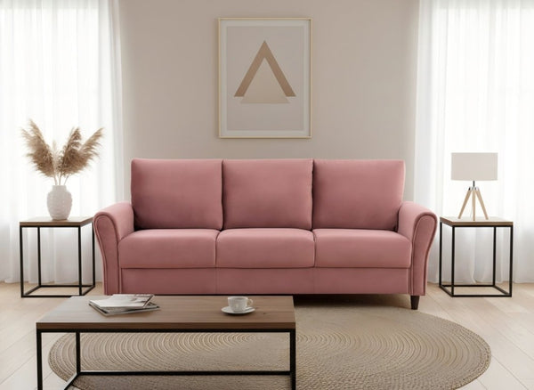 English Elm 2-Piece Mid-Century Modern Sofa and Loveseat Set with Plush Fabric Curved Arms Rose B2735S00090