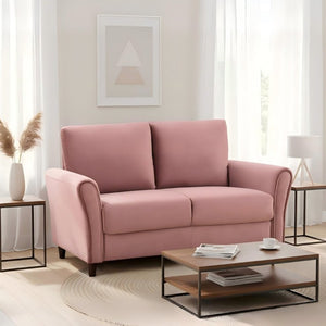English Elm 2-Piece Mid-Century Modern Sofa and Loveseat Set with Plush Fabric Curved Arms Rose B2735S00090