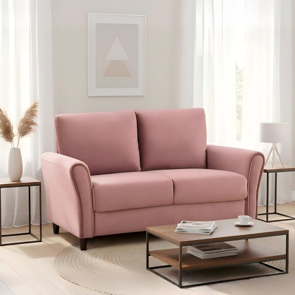 English Elm 2-Piece Mid-Century Modern Sofa and Loveseat Set with Plush Fabric Curved Arms Rose B2735S00090