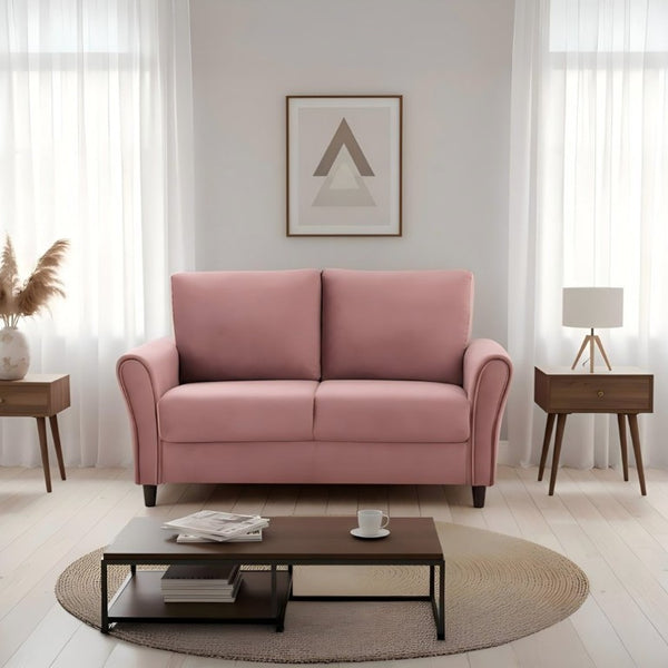English Elm 2-Piece Mid-Century Modern Sofa and Loveseat Set with Plush Fabric Curved Arms Rose B2735S00090