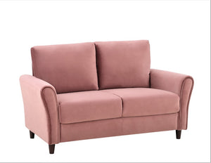 English Elm 2-Piece Mid-Century Modern Sofa and Loveseat Set with Plush Fabric Curved Arms Rose B2735S00090
