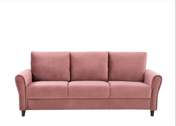 English Elm 2-Piece Mid-Century Modern Sofa and Loveseat Set with Plush Fabric Curved Arms Rose B2735S00090