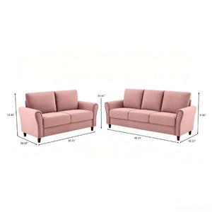 English Elm 2-Piece Mid-Century Modern Sofa and Loveseat Set with Plush Fabric Curved Arms Rose B2735S00090