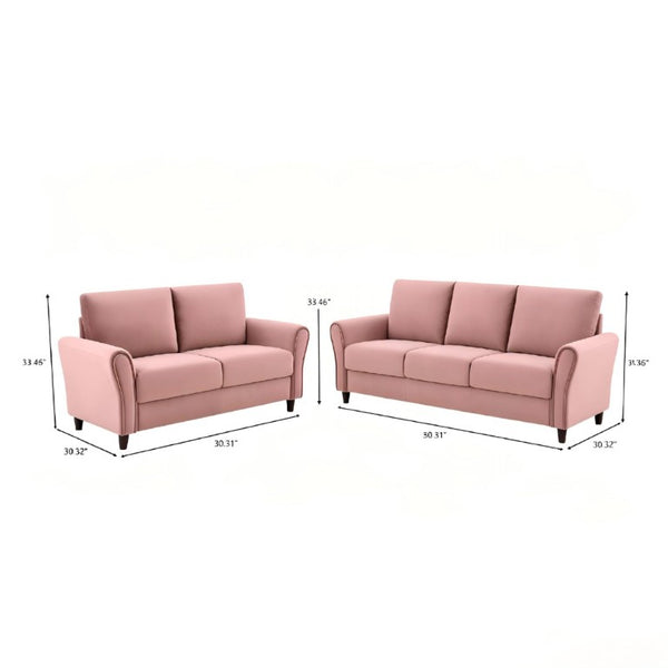 English Elm 2-Piece Mid-Century Modern Sofa and Loveseat Set with Plush Fabric Curved Arms Rose B2735S00090