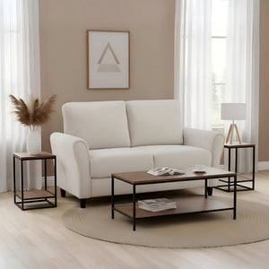 English Elm 2-Piece Mid-Century Modern Sofa and Loveseat Set with Plush Fabric Curved Arms Ivory B2735S00091
