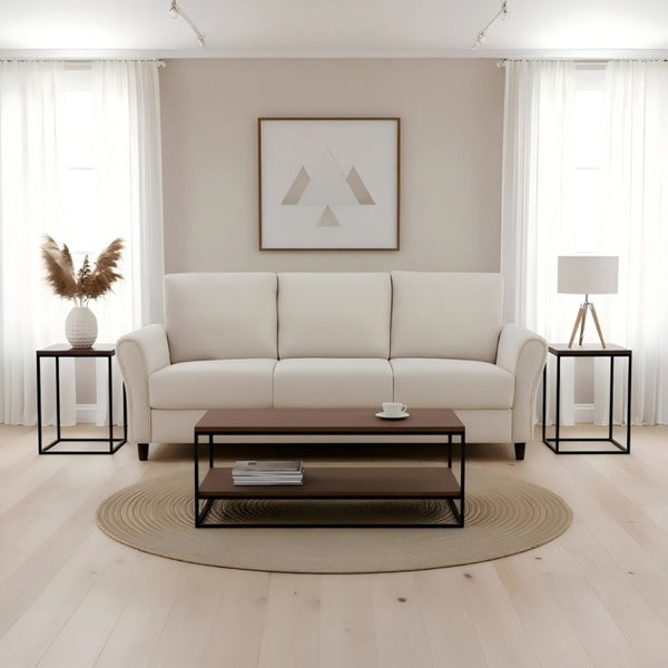 English Elm 2-Piece Mid-Century Modern Sofa and Loveseat Set with Plush Fabric Curved Arms Ivory B2735S00091