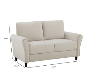 English Elm 2-Piece Mid-Century Modern Sofa and Loveseat Set with Plush Fabric Curved Arms Ivory B2735S00091