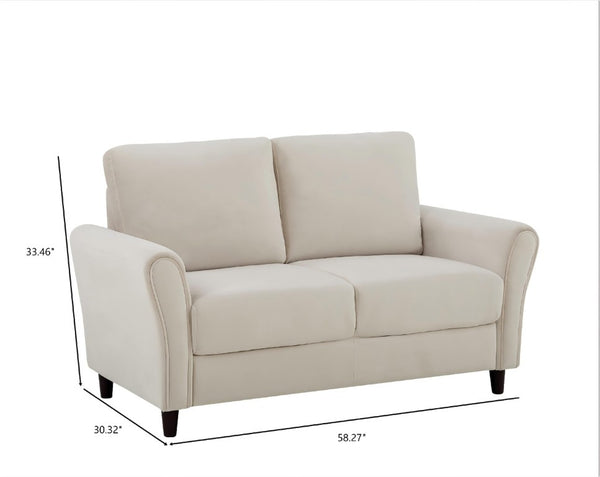 English Elm 2-Piece Mid-Century Modern Sofa and Loveseat Set with Plush Fabric Curved Arms Ivory B2735S00091