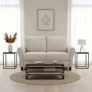 English Elm 2-Piece Mid-Century Modern Sofa and Loveseat Set with Plush Fabric Curved Arms Ivory B2735S00091