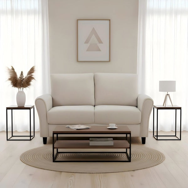 English Elm 2-Piece Mid-Century Modern Sofa and Loveseat Set with Plush Fabric Curved Arms Ivory B2735S00091