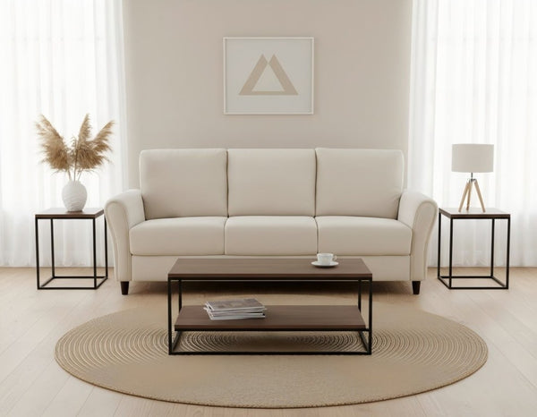 English Elm 2-Piece Mid-Century Modern Sofa and Loveseat Set with Plush Fabric Curved Arms Ivory B2735S00091