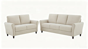 English Elm 2-Piece Mid-Century Modern Sofa and Loveseat Set with Plush Fabric Curved Arms Ivory B2735S00091