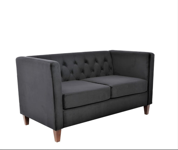English Elm Button Tufted Crushed Velvet Loveseat Mid Century Two Seat Sofa with Tapered Wood Legs Black B2735S00092