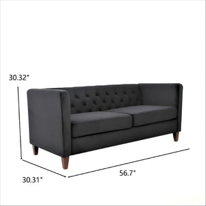 English Elm Button Tufted Crushed Velvet Loveseat Mid Century Two Seat Sofa with Tapered Wood Legs Black B2735S00092