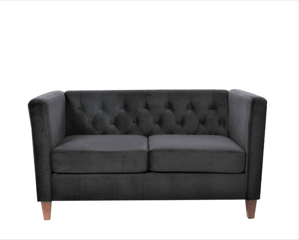 English Elm Button Tufted Crushed Velvet Loveseat Mid Century Two Seat Sofa with Tapered Wood Legs Black B2735S00092
