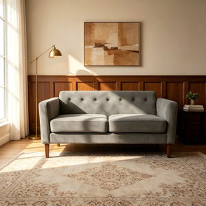 English Elm Button Tufted Crushed Velvet Loveseat Mid Century Two Seat Sofa with Tapered Wood Legs Gray B2735S00094