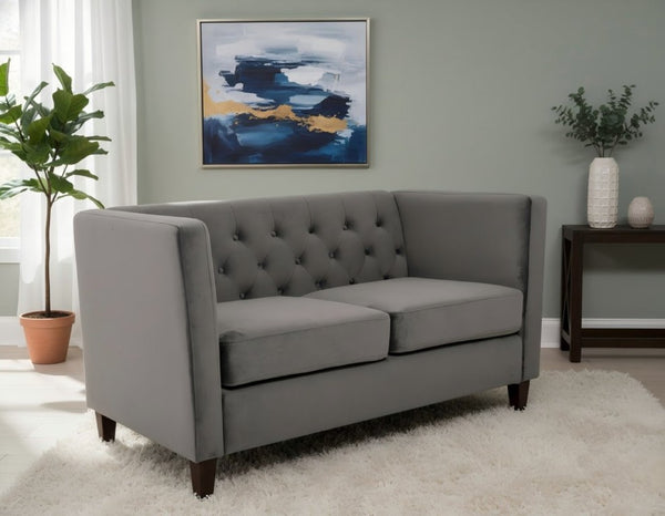 English Elm Button Tufted Crushed Velvet Loveseat Mid Century Two Seat Sofa with Tapered Wood Legs Gray B2735S00094
