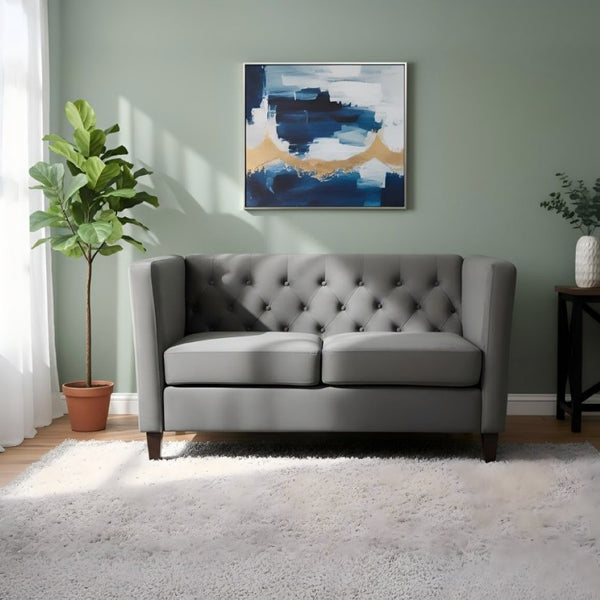 English Elm Button Tufted Crushed Velvet Loveseat Mid Century Two Seat Sofa with Tapered Wood Legs Gray B2735S00094