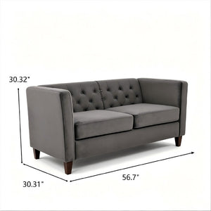 English Elm Button Tufted Crushed Velvet Loveseat Mid Century Two Seat Sofa with Tapered Wood Legs Gray B2735S00094