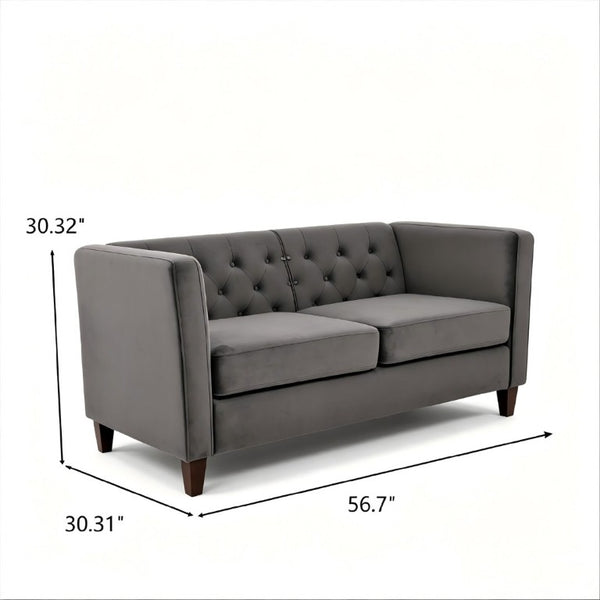 English Elm Button Tufted Crushed Velvet Loveseat Mid Century Two Seat Sofa with Tapered Wood Legs Gray B2735S00094
