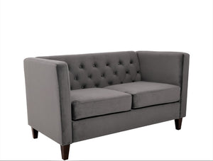 English Elm Button Tufted Crushed Velvet Loveseat Mid Century Two Seat Sofa with Tapered Wood Legs Gray B2735S00094