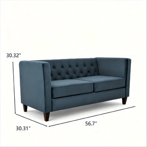 English Elm Button Tufted Crushed Velvet Loveseat Mid Century Two Seat Sofa with Tapered Wood Legs Navy Blue B2735S00095